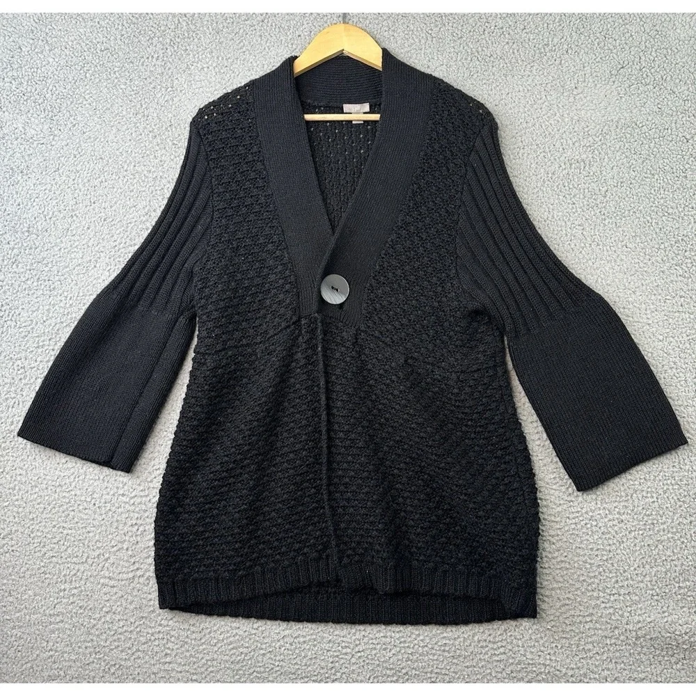 VTG J. JILL Cardigan Sweater XL Black Chunky Knit w/Wool & Alpaca One Button